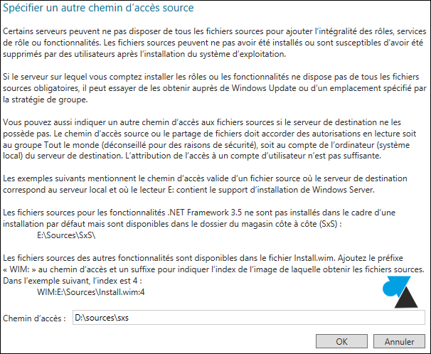 Windows Server 2012 specifier autre chemin acces source