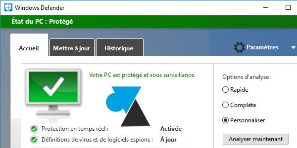 Windows Defender : démarrer une analyse antivirus du PC