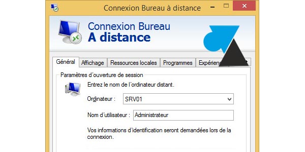 W8F script bat mstsc connexion bureau a distance rdp