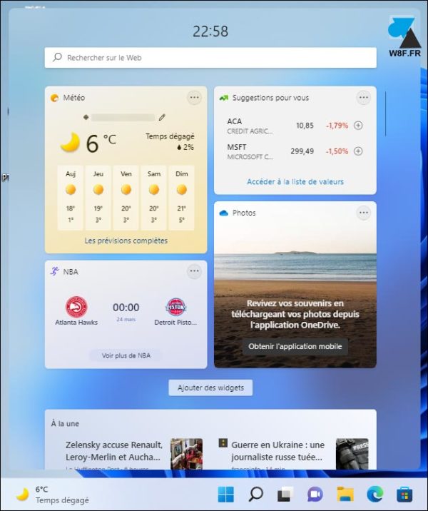 tutoriel Windows 11 widget meteo actualité