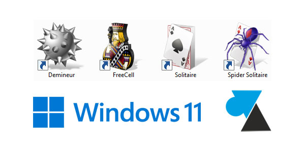 Demineur Spider Solitaire FreeCell jeux XP sur Windows 11
