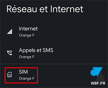 google pixel android reseau internet menu sim