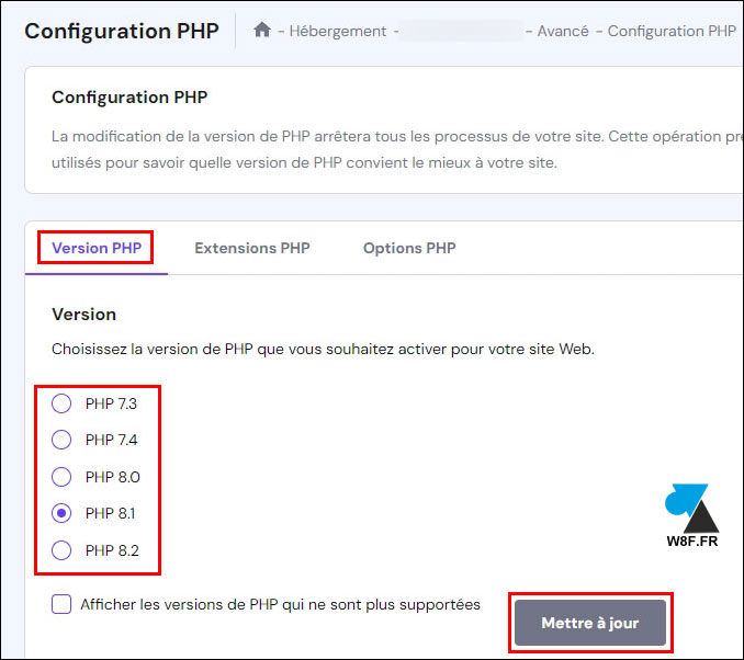 hostinger version php update