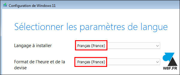 W11 24H2 install langue
