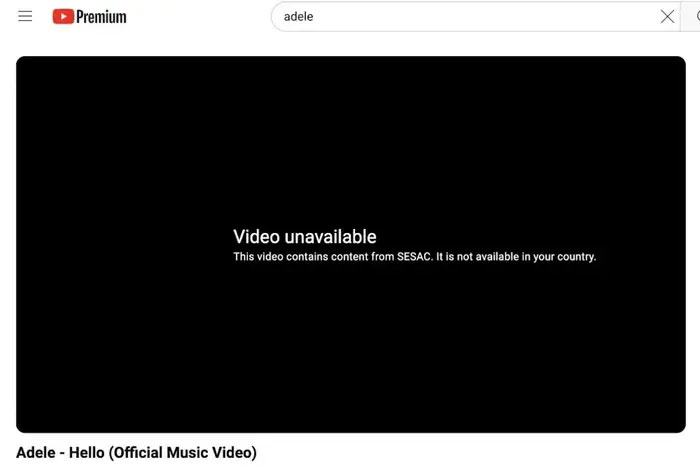 youtube adele not available usa