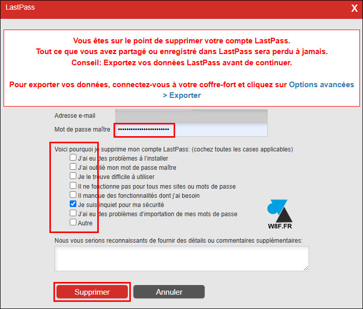 LastPass supprimer compte