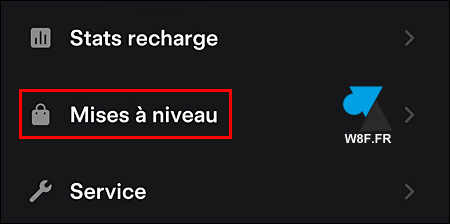 tesla menu mises a niveau