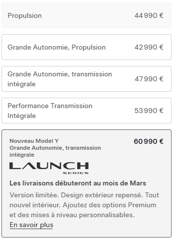 Tesla Model Y 2024 2025 prix